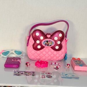 Minnie Mouse Pink Purse with Mouse Ears SunGlasses and 9 Accessories